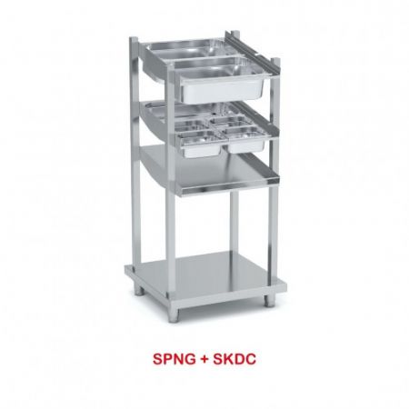 Distributeur self-service inox sur pied avec étagère 4 emplacements - 720x700x1530 mm