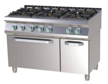 Fourneau professionnel  gaz 6 feux sur four  gaz 52,2kW