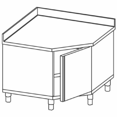 Table armoire neutre d’angle en inox avec 1 porte battante et dosseret 1000x700 mm Table armoire neutre d’angle en inox avec 1 porte battante et dosseret 1000x700 mm