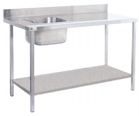Table de chef professionnelle avec bac  gauche - 1200x700x850mm