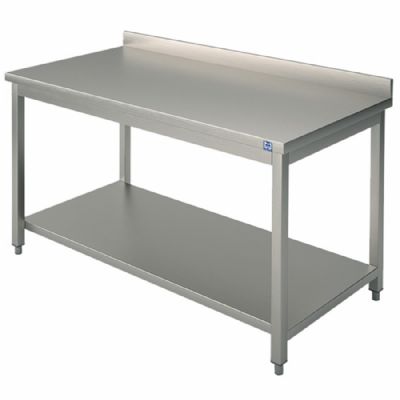Table de prparation inox adosse avec tablette - 1300x700 mm