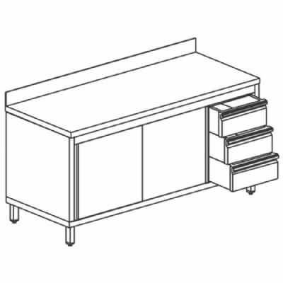 Table armoire neutre inox avec 1 tiroir  droite 2 portes coulissantes 1600x600 mm