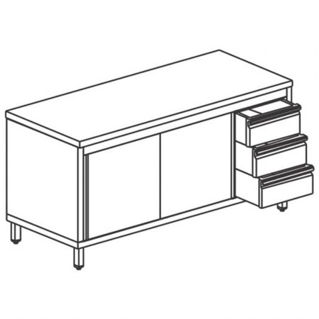 Meuble Bas de Rangement Inox Table armoire neutre bloc tiroir à droite, portes coulissantes, sans dosseret, 1900x700 mm - Virtus - STNC370190 Meuble Bas de Rangement Inox Table armoire neutre bloc tiroir à droite, portes coulissantes, sans dosseret, 1900x700 mm - Virtus - STNC370190