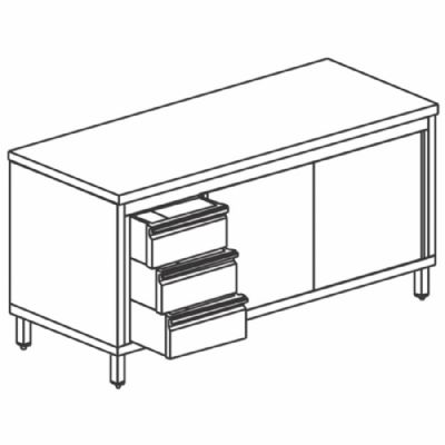 Table armoire neutre inox avec 1 tiroir � gauche et 2 portes coulissantes 700 x 1200 x 850 mm