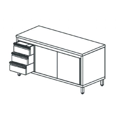Meuble Bas de Rangement Inox Table armoire neutre bloc tiroir à gauche, portes coulissantes, sans dosseret, 1600x700 mm - Virtus - STNC3S70161