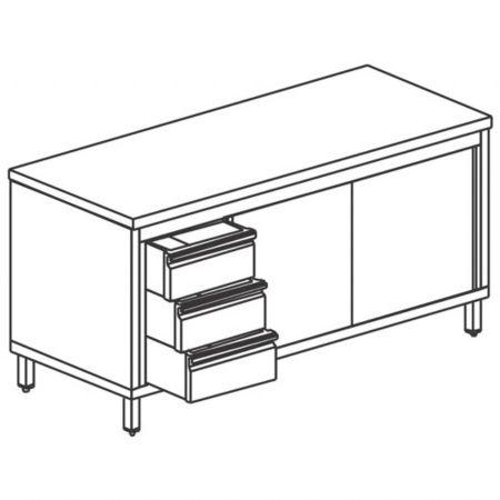 Meuble Bas de Rangement Inox Table armoire neutre bloc tiroir à gauche, portes coulissantes, sans dosseret, 2000x700 mm - Virtus - STNC3S70201
