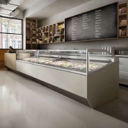 Vitrine de crme glace professionnelle grise avec 24 bacs Napoli 5 litres