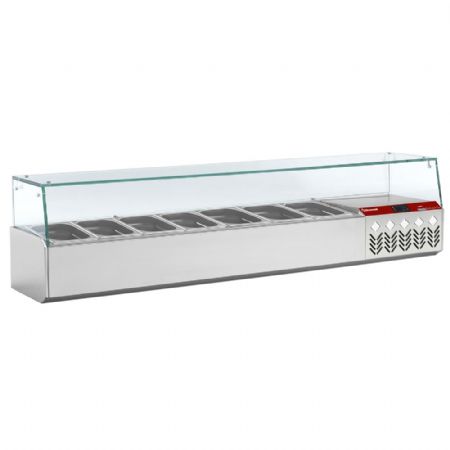 Saladette à Poser Structure réfrigérée avec vitre droite 6 bacs GN 1/4 et 1 bac GN 1/9 - Diamond Promo - SX160G/PP9 Saladette à Poser Structure réfrigérée avec vitre droite 6 bacs GN 1/4 et 1 bac GN 1/9 - Diamond Promo - SX160G/PP9