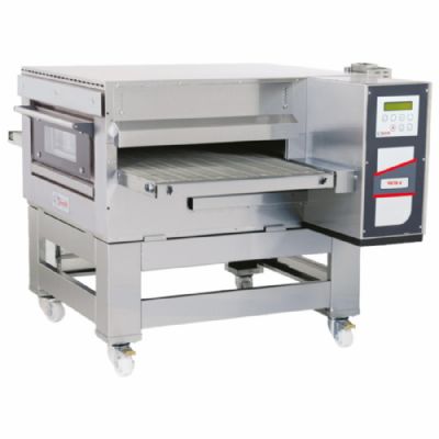 Four tunnel ventilé électrique digital sur châssis à roulettes avec 300 pizzas/h Four tunnel ventilé électrique digital sur châssis à roulettes avec 300 pizzas/h