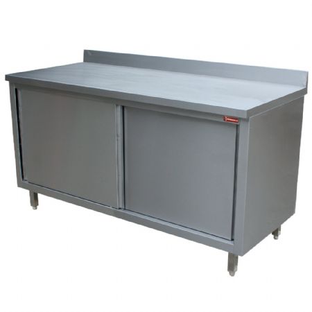 Meuble Bas de Rangement Inox Table armoire murale portes coulissantes, dosseret incliné - Diamond - TA126/B-D