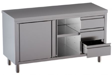 Meuble bas inox avec dosseret et 3 tiroirs GN - Diamond - TA167CD-SA2