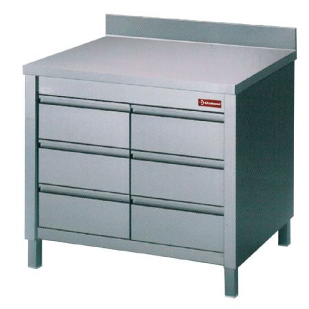 Meuble Bas de Rangement Inox sur armoire avec 6 tiroirs GN1/1 et dosseret 100 mm - Diamond - TACS107/B-D Meuble Bas de Rangement Inox sur armoire avec 6 tiroirs GN1/1 et dosseret 100 mm - Diamond - TACS107/B-D