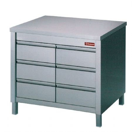 Meuble Bas de Rangement Inox Table sur armoire 6 tiroirs GN 1/1 en acier inox AISI 441 brossé - Diamond - TACS107/B Meuble Bas de Rangement Inox Table sur armoire 6 tiroirs GN 1/1 en acier inox AISI 441 brossé - Diamond - TACS107/B