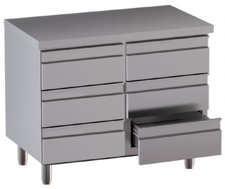 Meuble bas professionnel en inox dosseret et 6 tiroirs sur glissières télescopiques - Diamond - TACS107-SA7