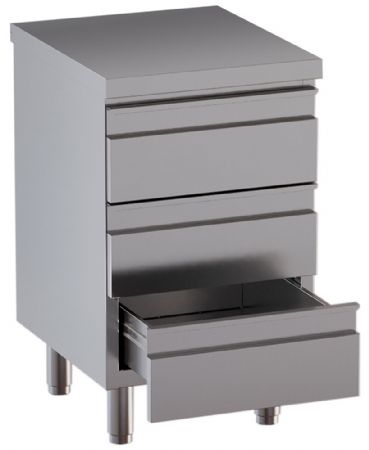 Meuble bas inox avec dosseret AISI 304 et 3 tiroirs - Diamond - TACS67-SA7