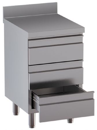 Meuble bas inox avec dosseret arrière et 3 tiroirs en acier inoxydable AISI 304 - Diamond - TACS67D-SA8