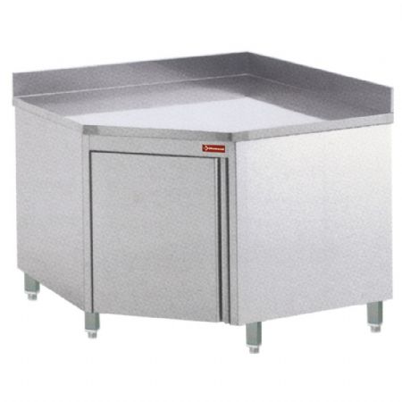 Meuble Bas de Rangement Inox d'angle 90° dosseret 100 mm, 1 porte battante et tablette intermédiaire réglable - Diamond - TAN100/B-D
