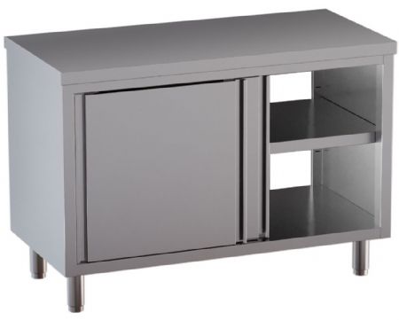 Meuble bas inox professionnel dosseret double paroi et tablette intermédiaire - Diamond - TAP207-SA1