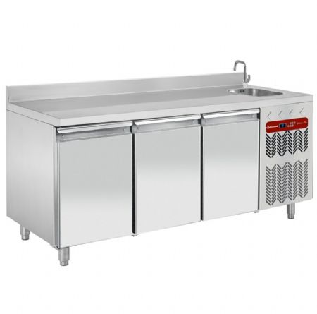 Table réfrigérée murale ventilée 3 portes GN 1/1 avec évier - Diamond - TG3N/HA-R2EV