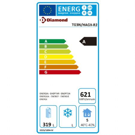 Table frigorifique murale ventilée 3 portes positive 405 L 1805x700x880/900(+85) mm - Diamond - TG3N/HAGX-R2