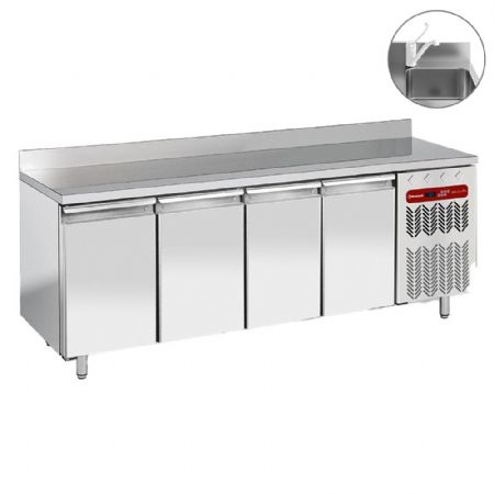 Table réfrigérée professionnelle 4 portes GN 1/1 positive avec évier incorporé - Diamond - TG4N/HA-R2EV