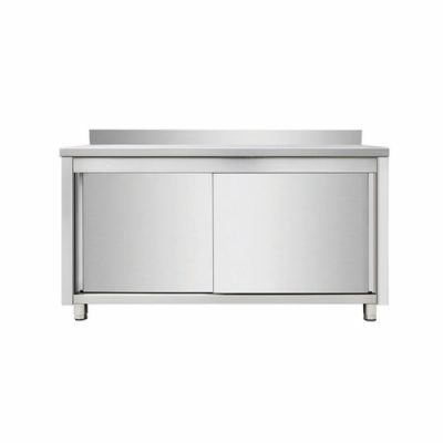Meuble bas en inox avec portes coulissantes et dosseret - 1000x700x850+100mm