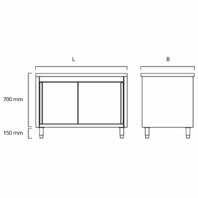 Meuble bas inox avec portes coulissantes - 1400x600x850mm