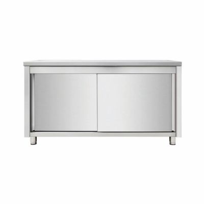 Meuble bas en inox avec portes coulissantes et dosseret - 1400x600x850+100mm