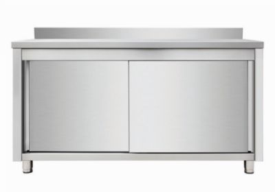 Meuble bas en inox avec portes coulissantes et dosseret - 1600x600x850+100mm