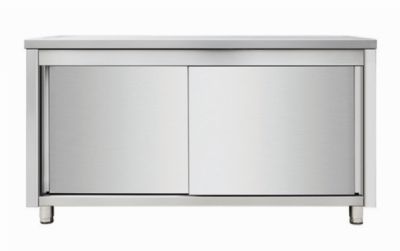 Meuble bas inox avec portes coulissantes - 1800x600x850mm
