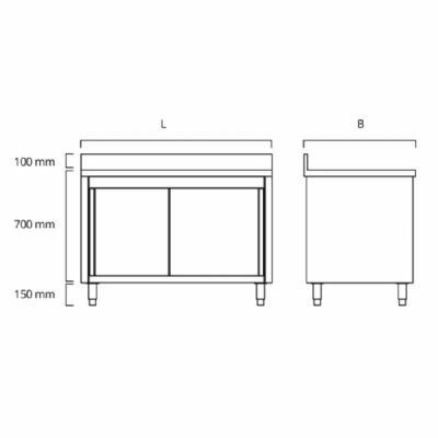 Meuble bas inox avec portes coulissantes - 2000x700x850mm