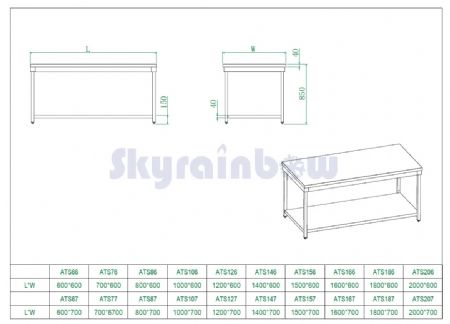 Table de Travail Inox - centrale, 1000 x 700 x 850 mm - Skyrainbow - THATS107