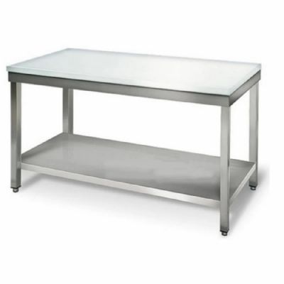 Billot de boucherie inox avec plan de travail en polhylne blanc - 1600x700x850mm