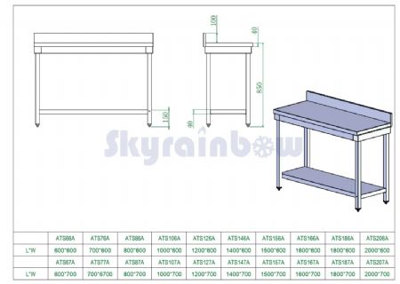 Table de Travail Inox - adossée, 600 x 600 x850 +100 mm - Skyrainbow - THATS66A