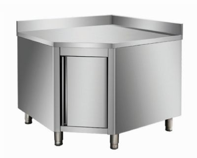 Meuble bas inox angulaire avec porte battante et dosseret - profondeur 700mm