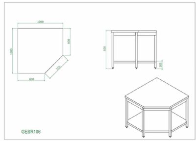 Table de travail inox angulaire - 1000x1000x600x850 mm