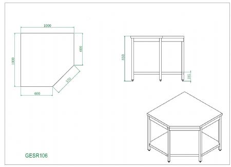 Table de Travail Inox - d'angle centrale, 1000x1000x 600x850 mm - Skyrainbow - THGESR106