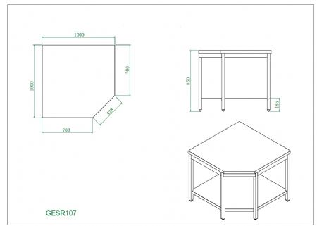 Table de Travail Inox - d'angle centrale, 1000x1000x 700x850 mm - Skyrainbow - THGESR107