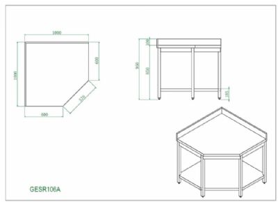 Table de travail inox angulaire avec dosseret - 1000x1000x700x850+100 mm