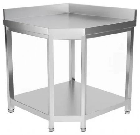 Table de Travail Inox - d'angle adossée, 1000x1000x 700x850+100 mm - Skyrainbow - THGESR107A