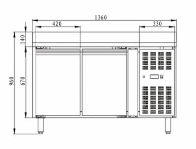 Table desserte rfrigre avec dosseret 2 portes -2 / +8c - 282L