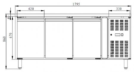 Table desserte négative - Meuble réfrigéré 3 portes, 1800x700x 860 mm - Skyrainbow - THP3100BT