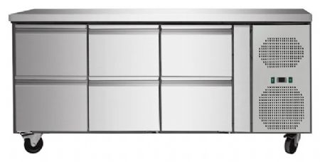 Timbre réfrigéré positif 6 tiroirs sans dosseret 1795x700x860 mm - Skyrainbow - THP3100TN6D