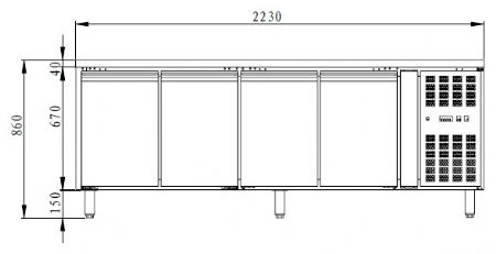 Table desserte réfrigérée - Meuble - 4 portes - Positive, 2230x700x 860 mm - Skyrainbow - THP4100TN