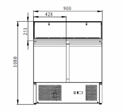 Saladette rfrigre 2 portes avec plan de travail granit et vitre verre +2/ +8C cap 5xGN1/6 - 176L