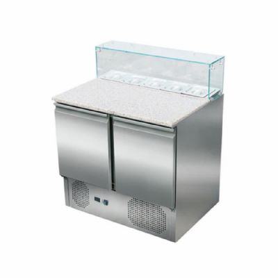 Saladette rfrigre 2 portes avec plan de travail granit et vitre verre +2/ +8C cap 5xGN1/6 - 176L
