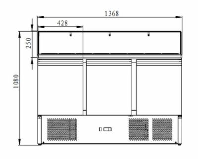 Saladette r�frig�r�e 3 portes avec plan de travail granit et vitre verre +2/ +8�C cap 8xGN1/6 - 260L