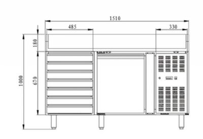 Meuble a pizza positif 1 porte et 1 compartiment de 5 tiroirs avec granit au dessus - 390L