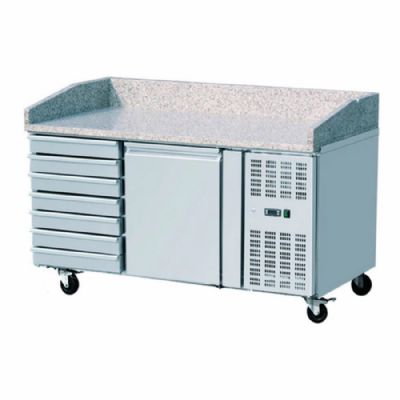 Meuble a pizza positif 1 porte et 1 compartiment de 5 tiroirs avec granit au dessus - 390L