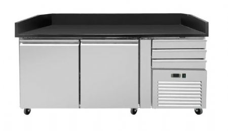 Meuble  pizza avec plan de travail en granit noir 2 portes -2/ +8C - 1620x800x1000 mm